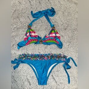 Vibrant Blue and Multicolor Bikini Set